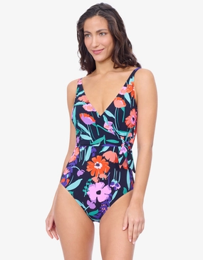 Profile Marguerite Surplice Swimsuit - Black Multi Gottex - Gottex swimsuits discount