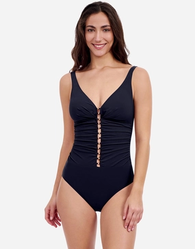Profile Tutti Frutti D Cup V Neck Ladder Swimsuit - Black Swim Womens free shipping