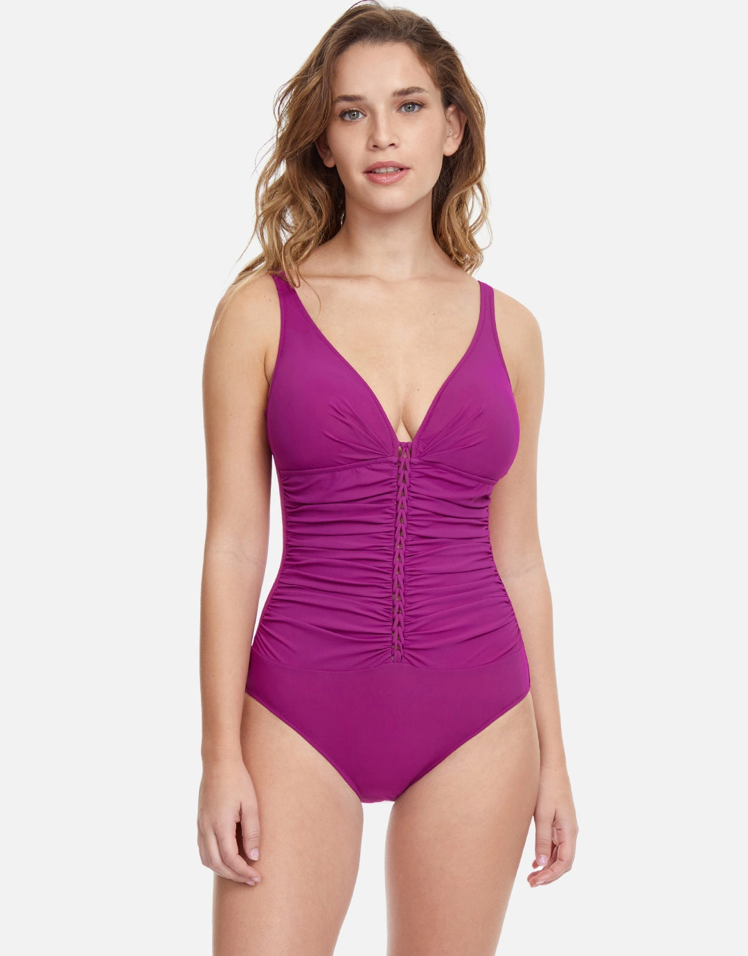 Profile Tutti Frutti D Cup V Neck Swimsuit - Warm Violet Gottex - Gottex swimsuits discount