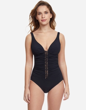 Profile Twist D Cup Plunge V Neck Swimsuit - Black Gottex - Gottex swimsuits discount