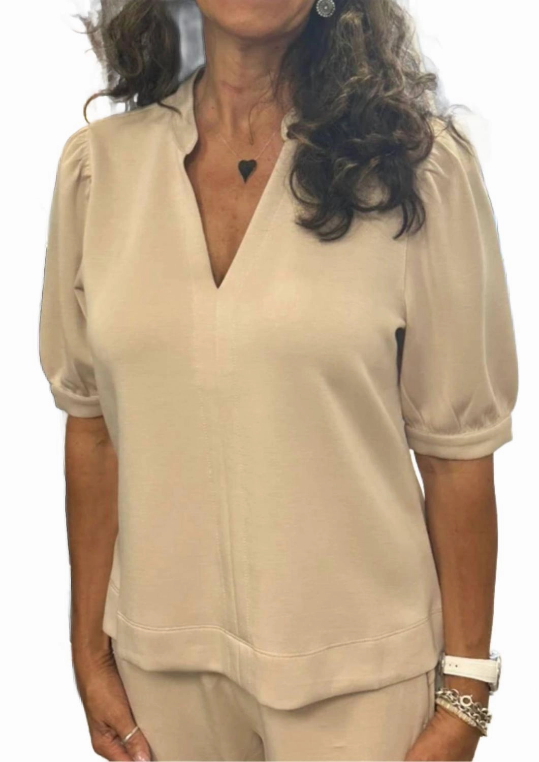 Puff Short Sleeve Top In Beige