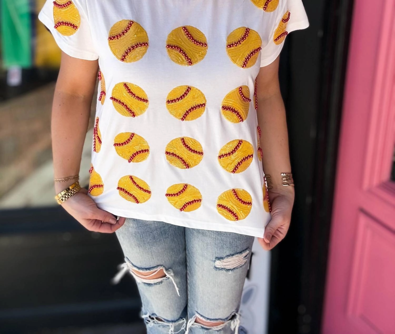 Queen Of Softball Tee In White