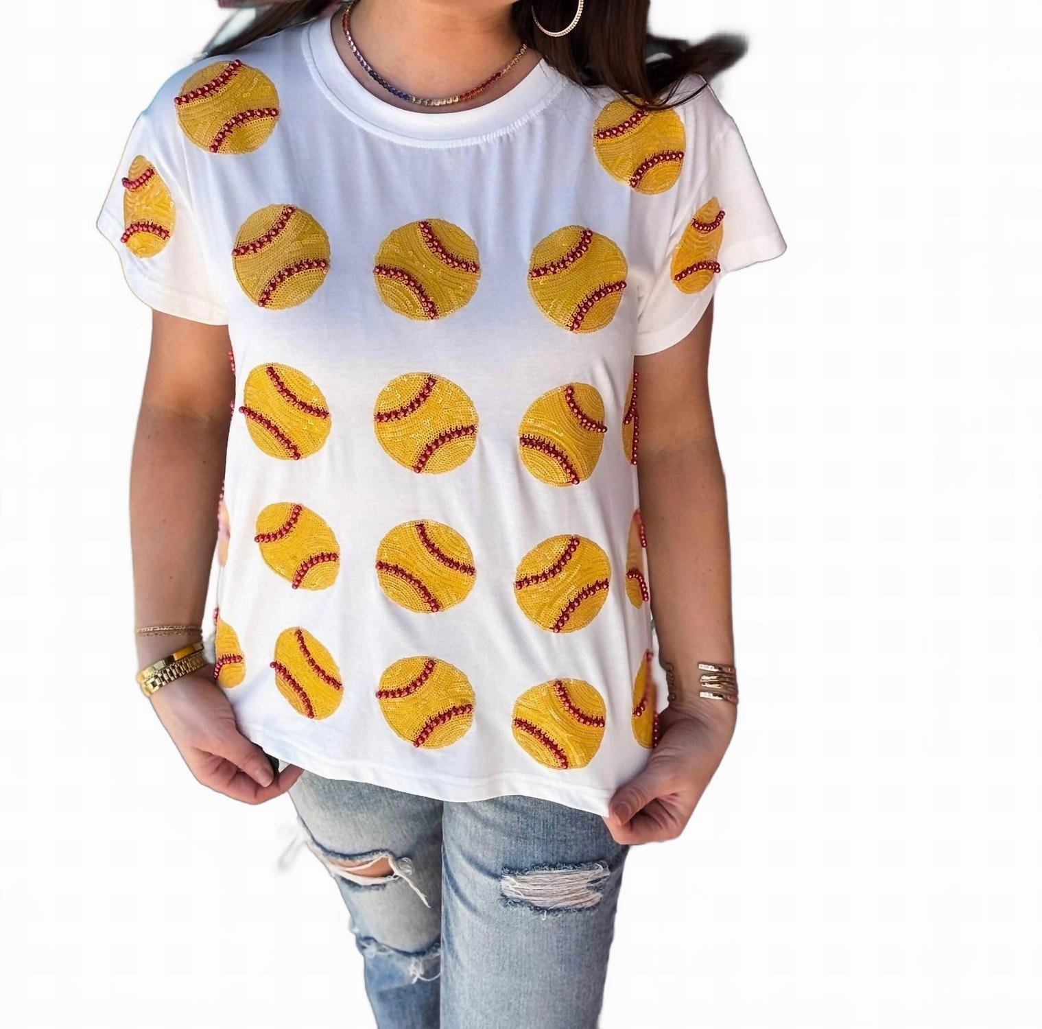 Queen Of Softball Tee In White