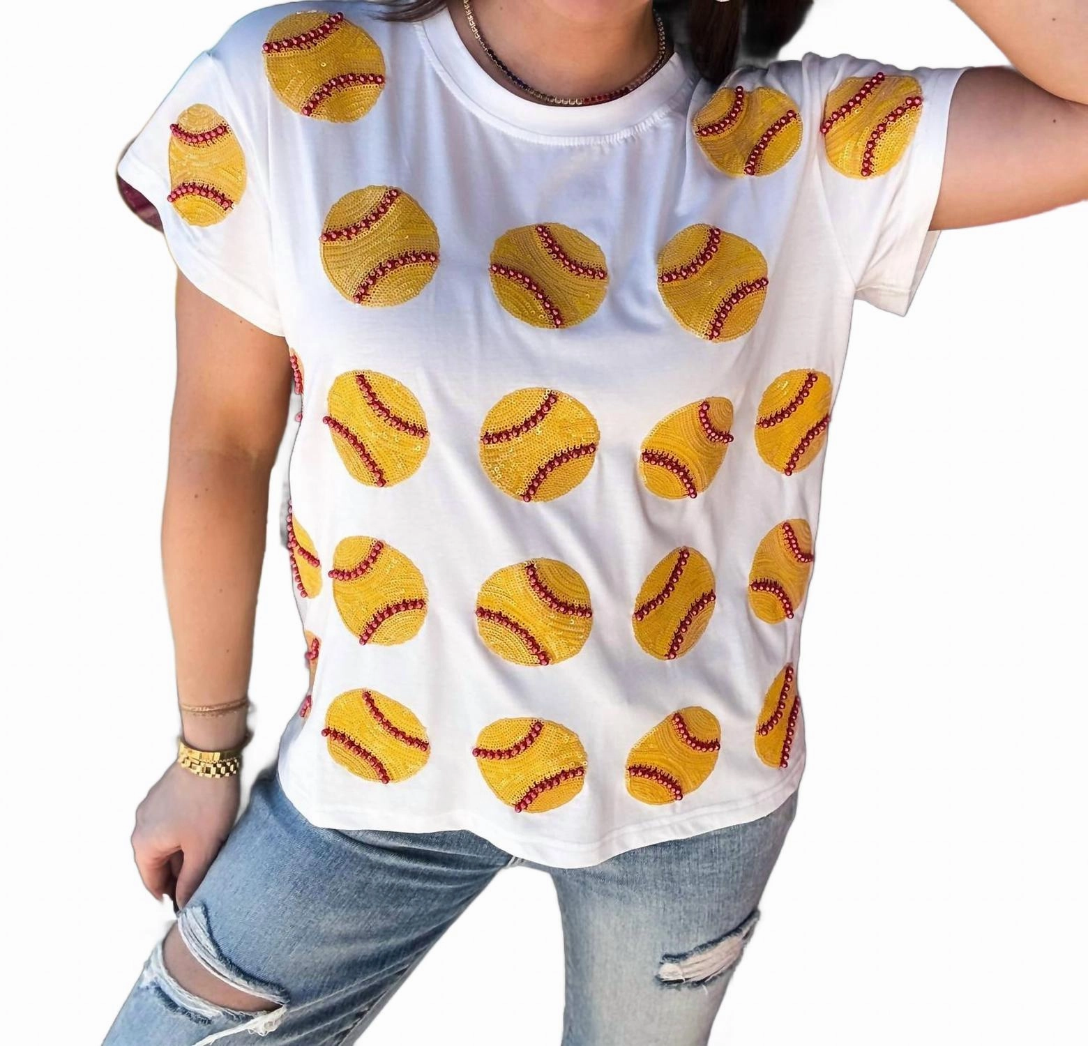 Queen Of Softball Tee In White