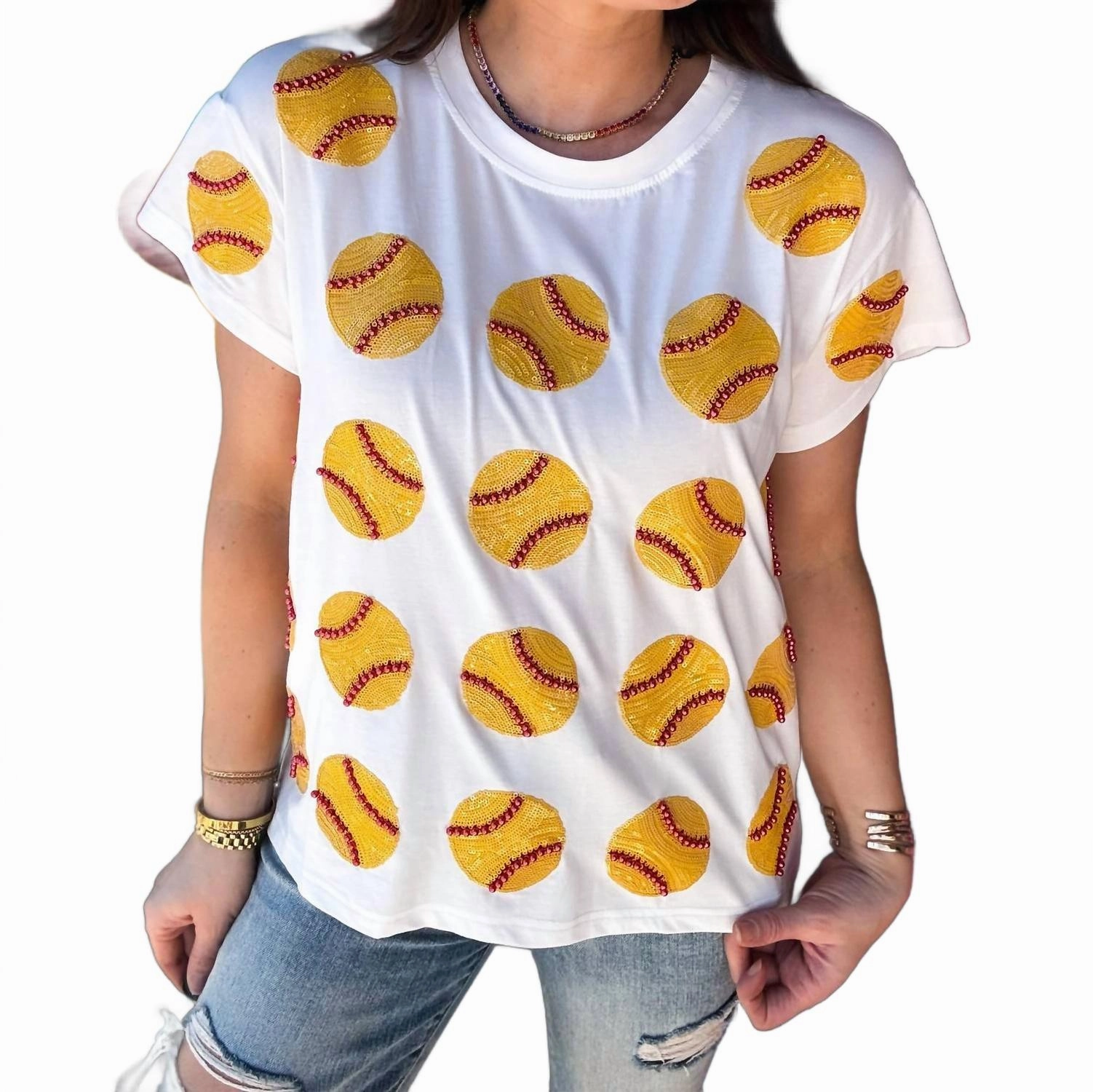 Queen Of Softball Tee In White