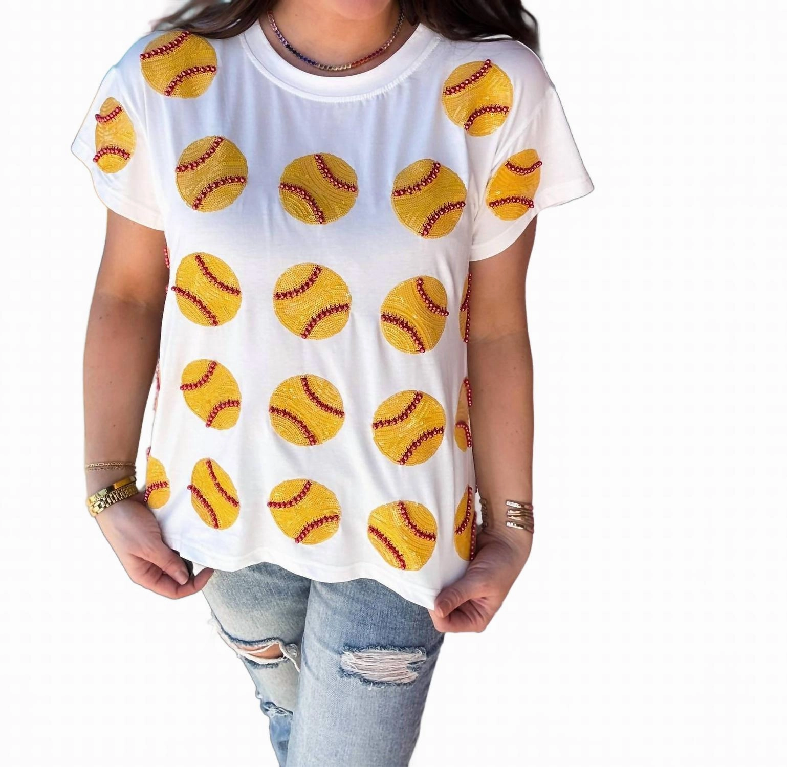 Queen Of Softball Tee In White