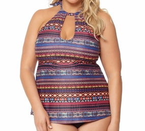 Queen Plus Size High Neck Keyhole Tankini Top In Cherokee Swim Womens - sling swimsuits