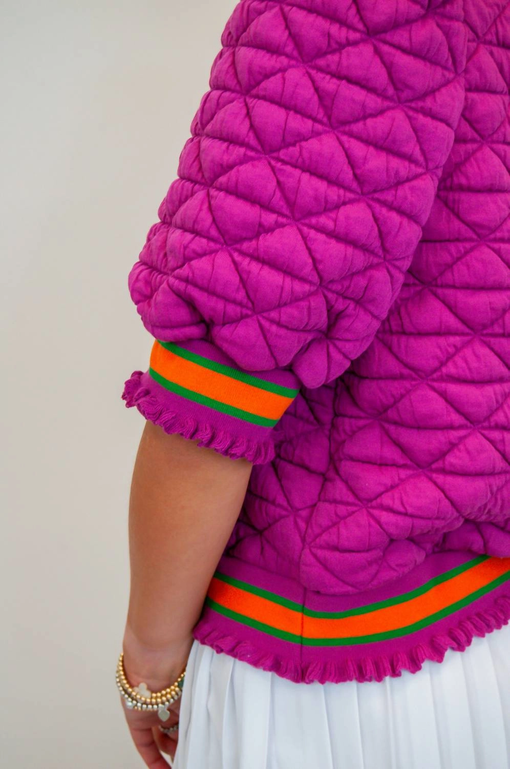 Quilted Striped Band Top In Pink