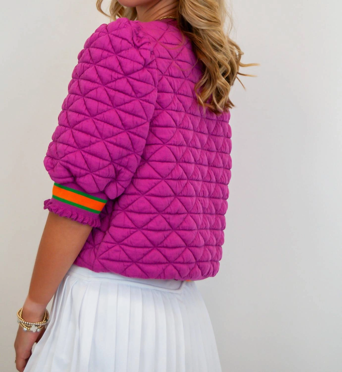 Quilted Striped Band Top In Pink