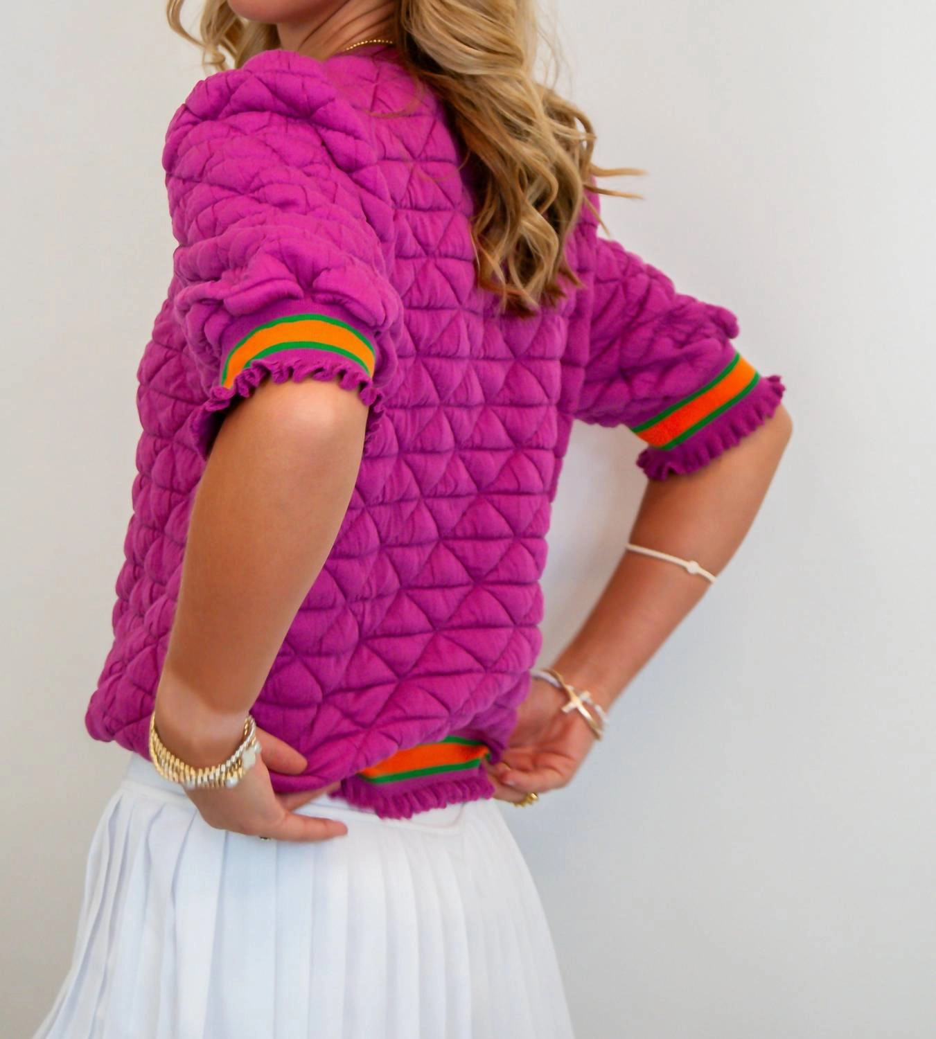 Quilted Striped Band Top In Pink