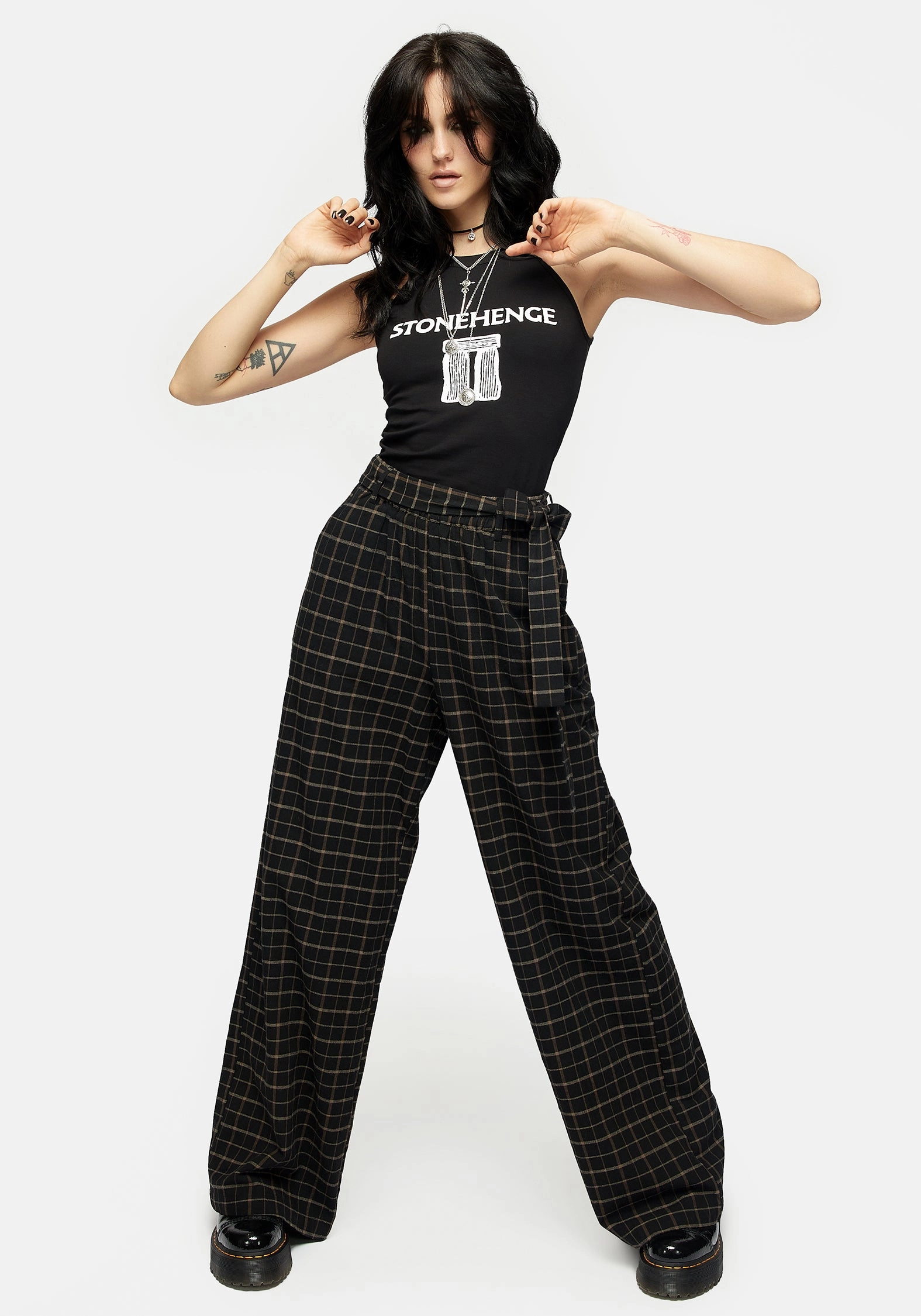 Ransom Tie Waist Check Trousers Bottoms Womens - women's jeans sale