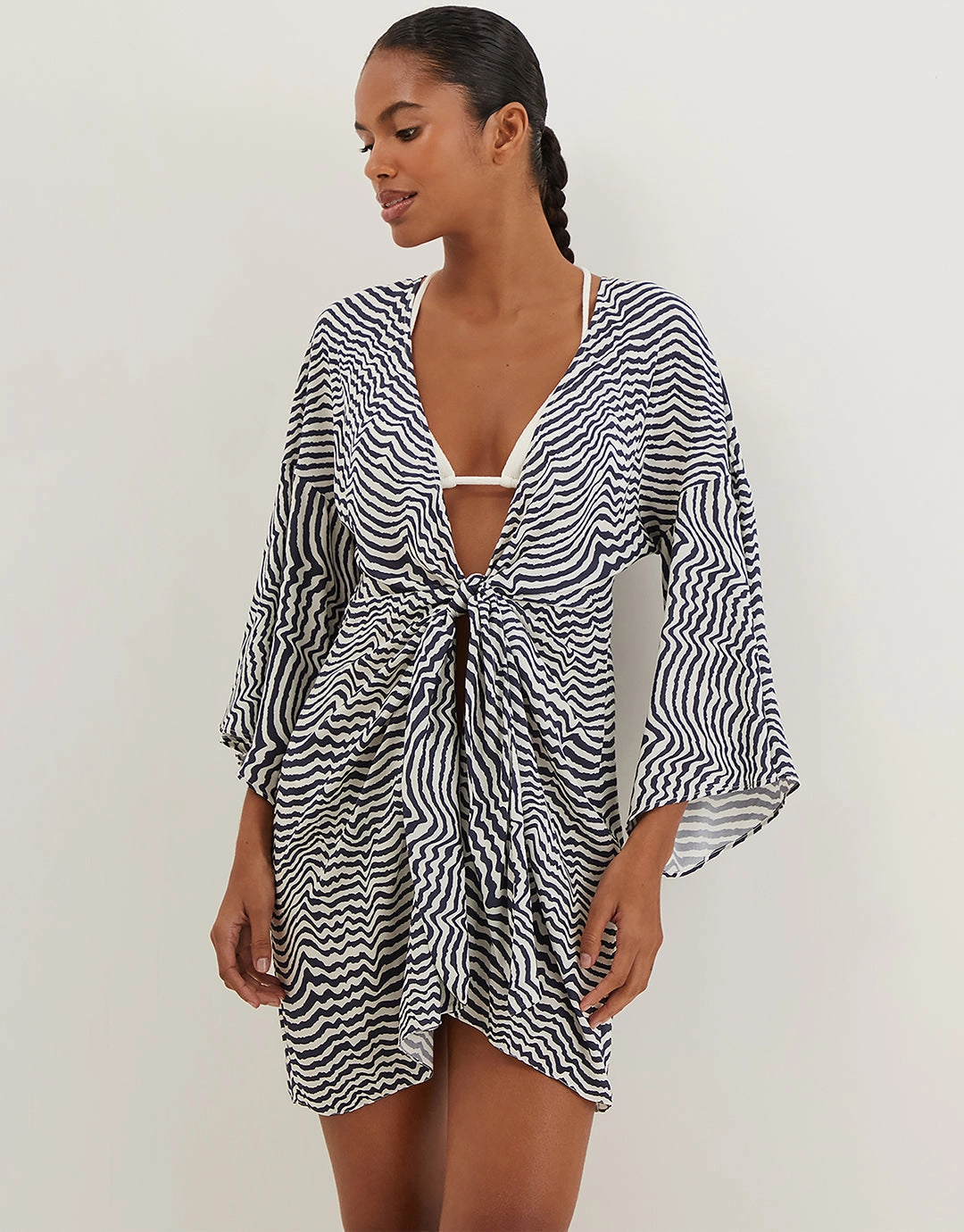 Ravine Perola Knot Short Cover Up - Stripe ViX Paula Hermanny - ViX swimwear outlet