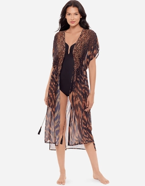 Raya De Safari Beaded Kimono - Black Brown Miraclesuit - Miraclesuit swimwear clearance
