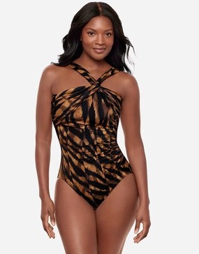 Raya De Safari Europa Swimsuit - Black Brown Miraclesuit - Miraclesuit swimwear clearance