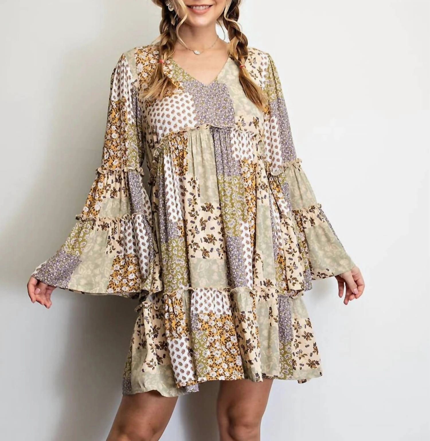 Rayon Gauze Midi Dress In Pumpkin Mix