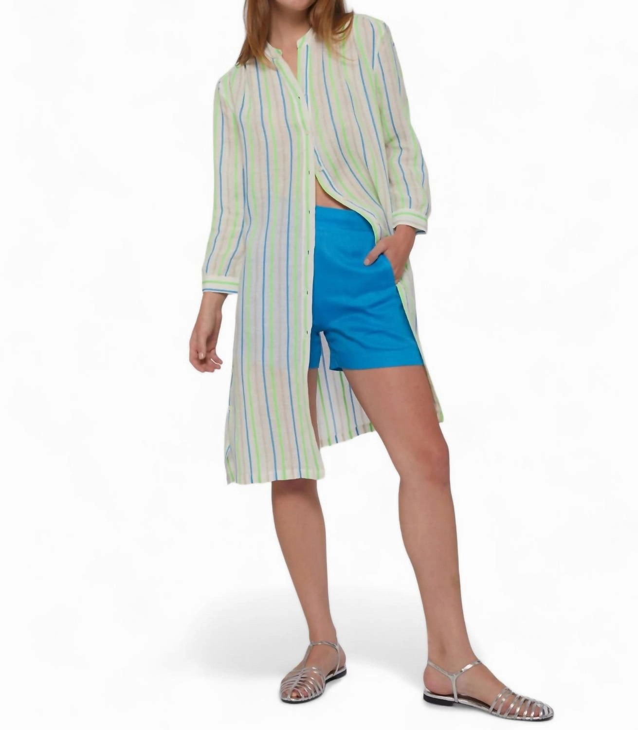 Rebecca Dress In Green Neon Stripes