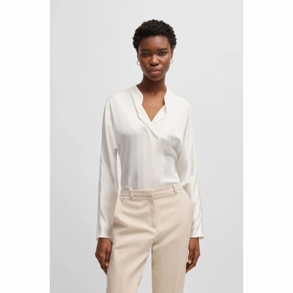 Regular-fit blouse with draped neckline