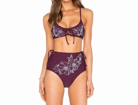 Reha High Waisted Bikini Bottom Swimsuit In Burgundy Swim Womens - retro swimwear outlet