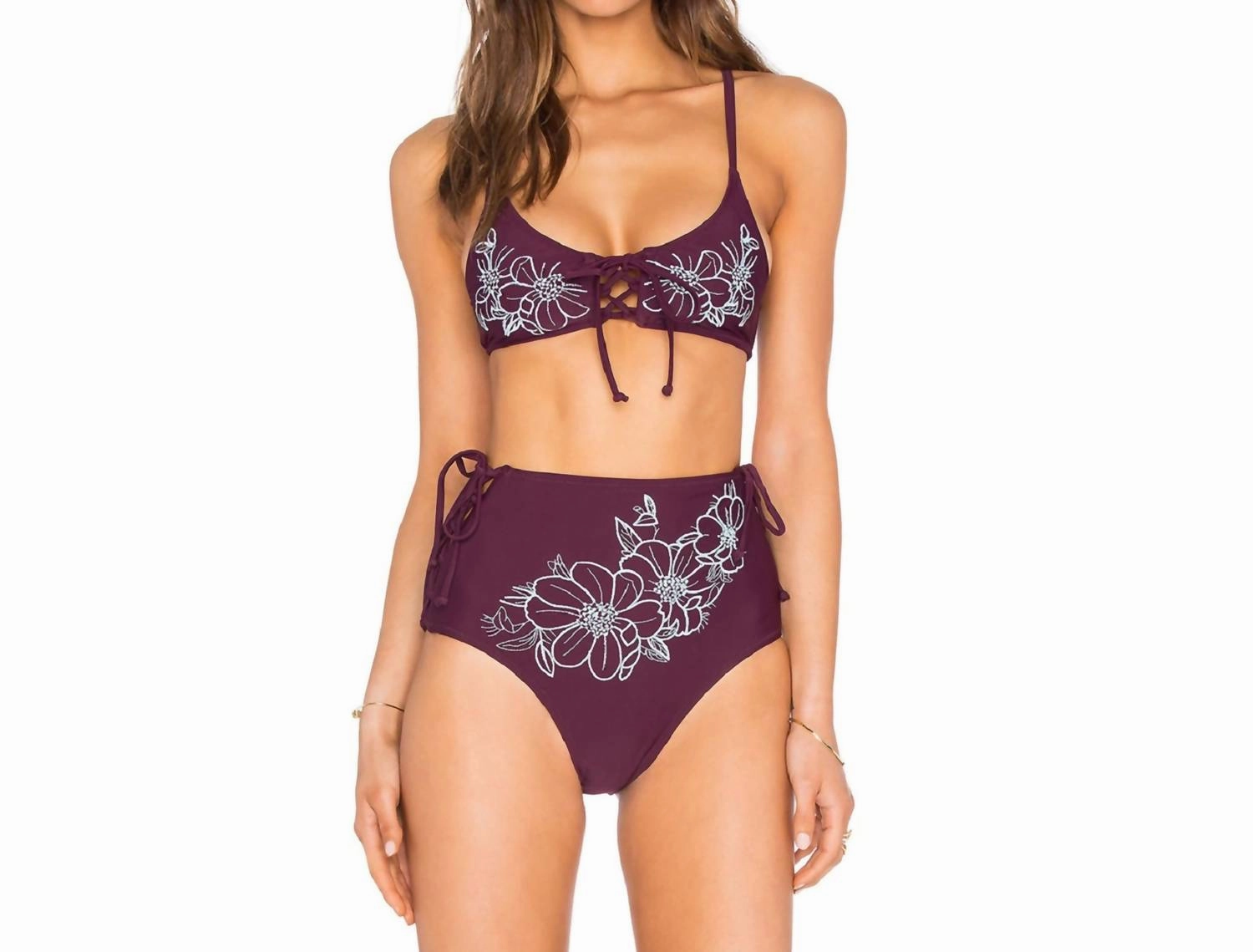Reha High Waisted Bikini Bottom Swimsuit In Burgundy Swim Womens - retro swimwear outlet