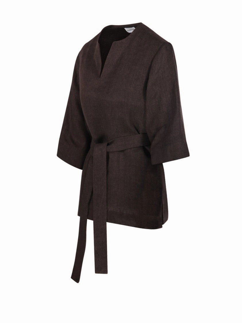 Relaxed Fit Linen Blouse With V-Neckline