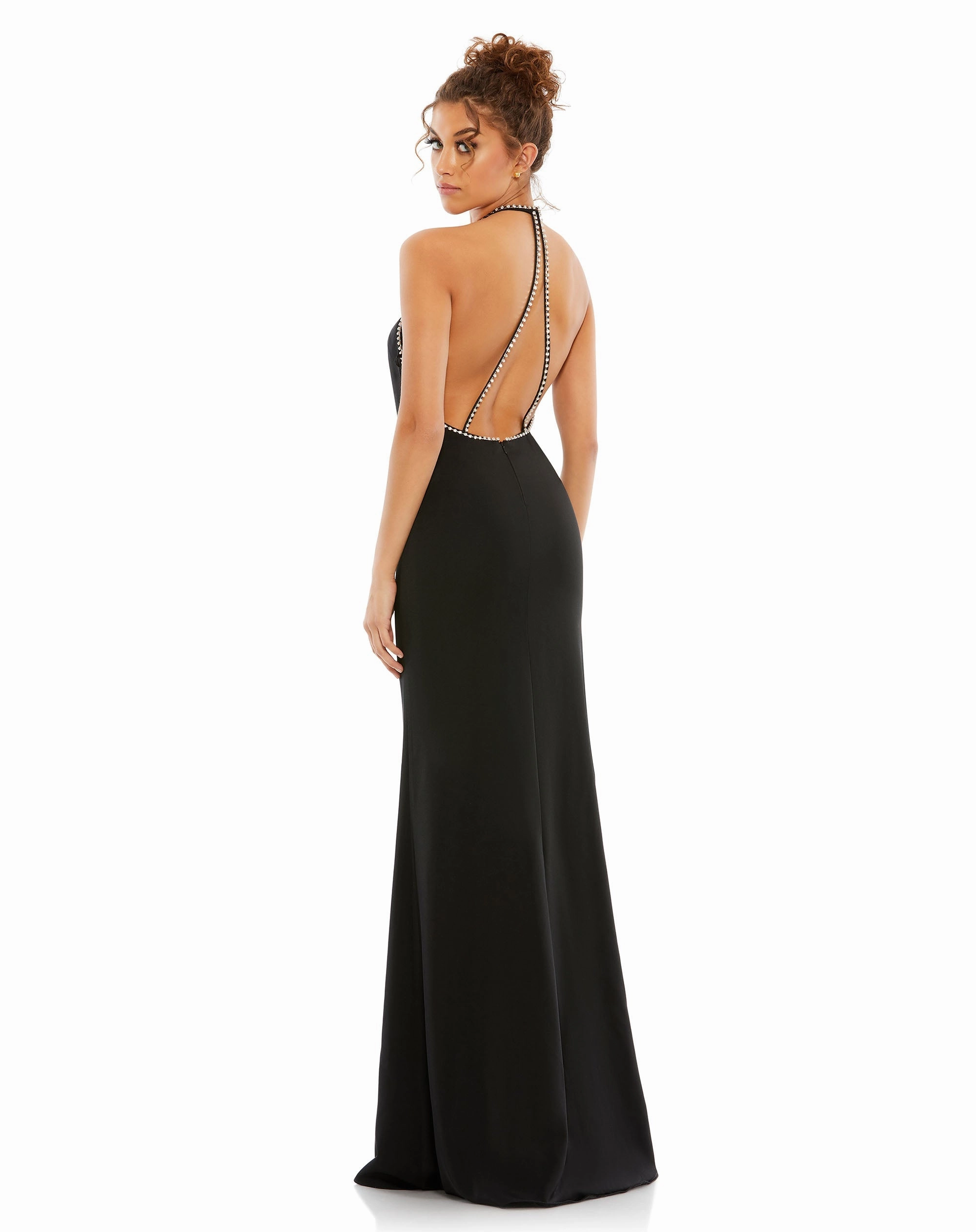 Rhinestone Halter Column Gown