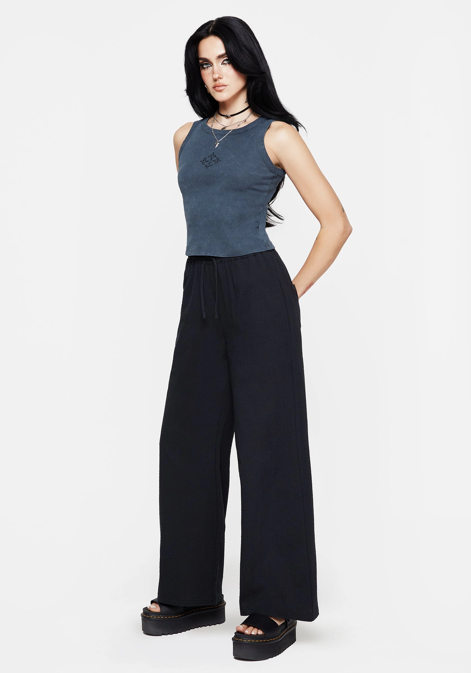 Rian Seersucker Straight Leg Trousers Bottoms Womens - women's jeans sale