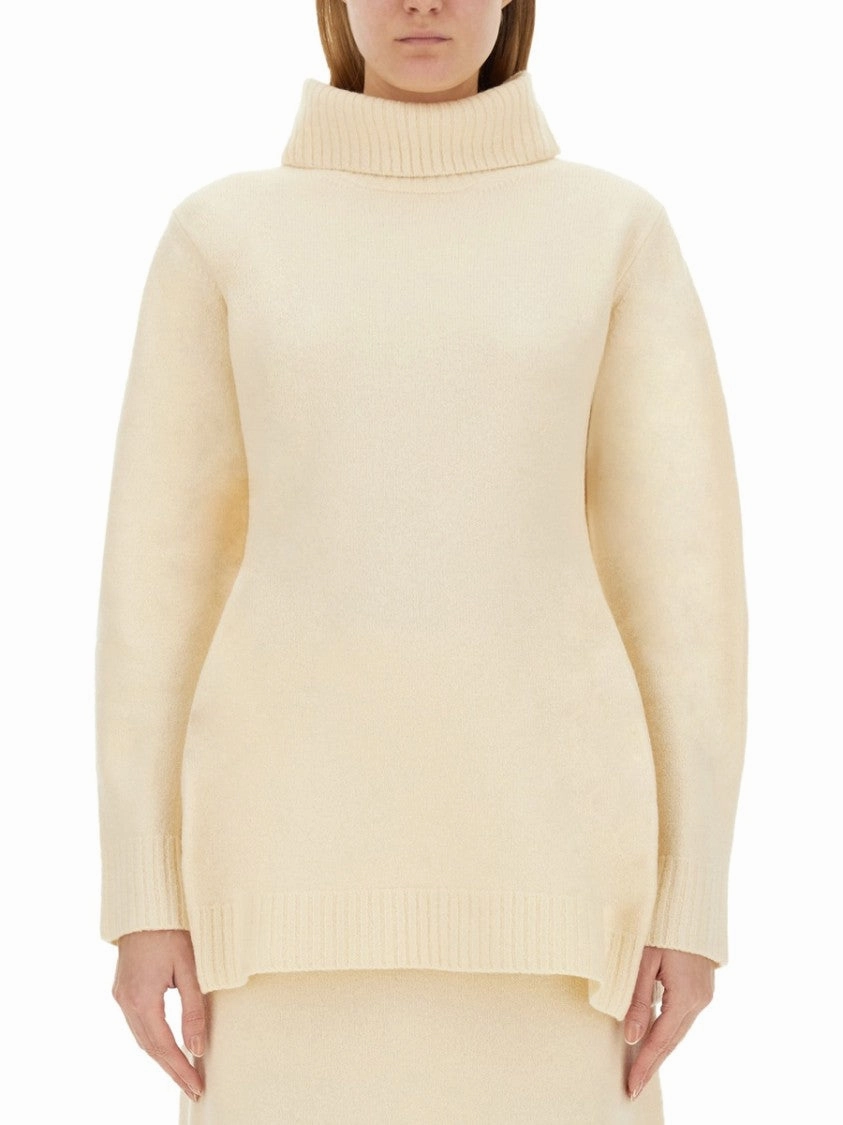 Ribbed Turtleneck Shirt With Oversized Silhouette