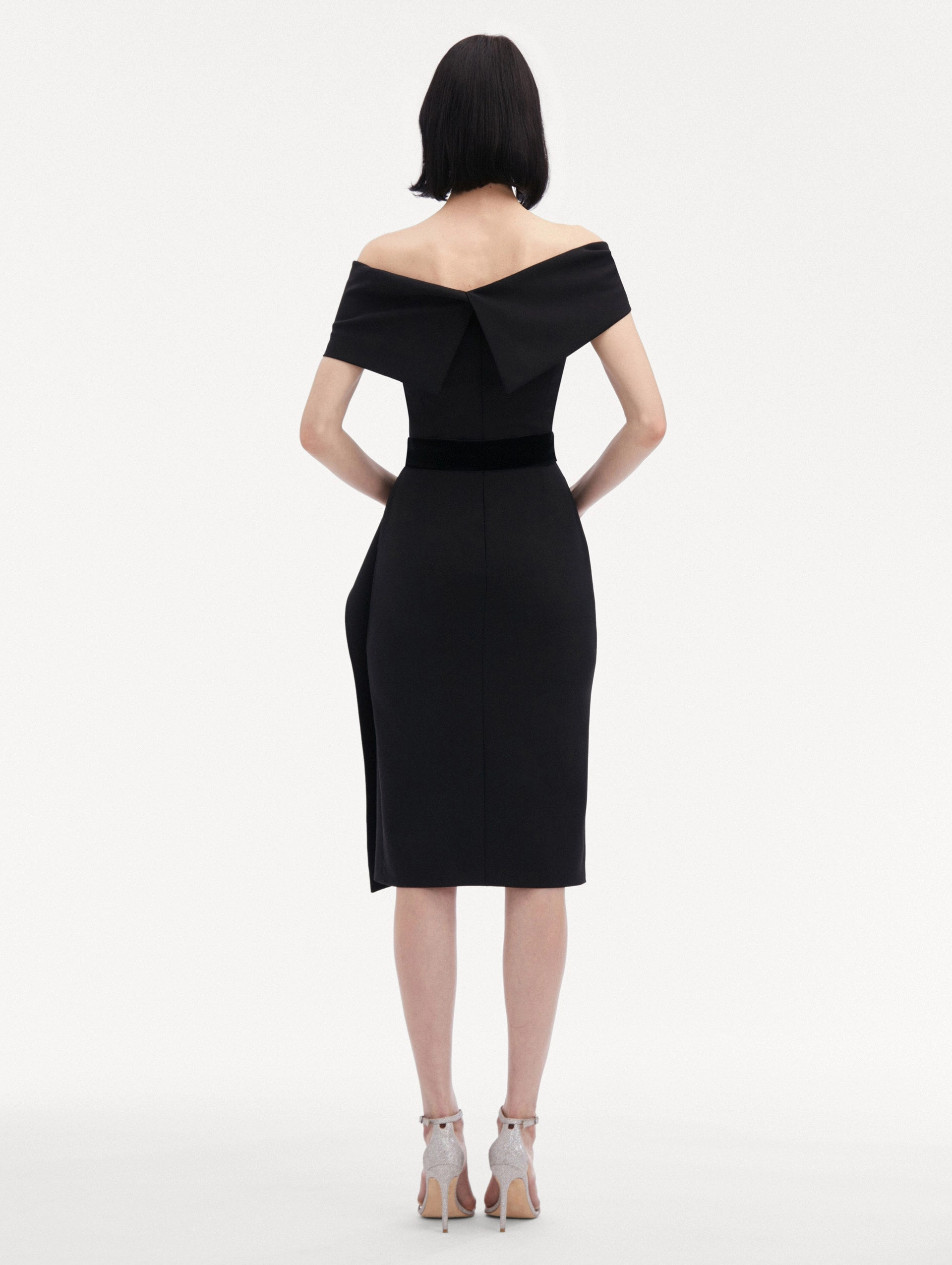 Ribbon-Detailed Off Shoulder Cocktail Dress