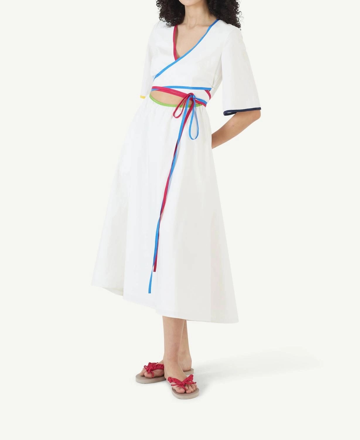 Ribbon Wrap Dress In White