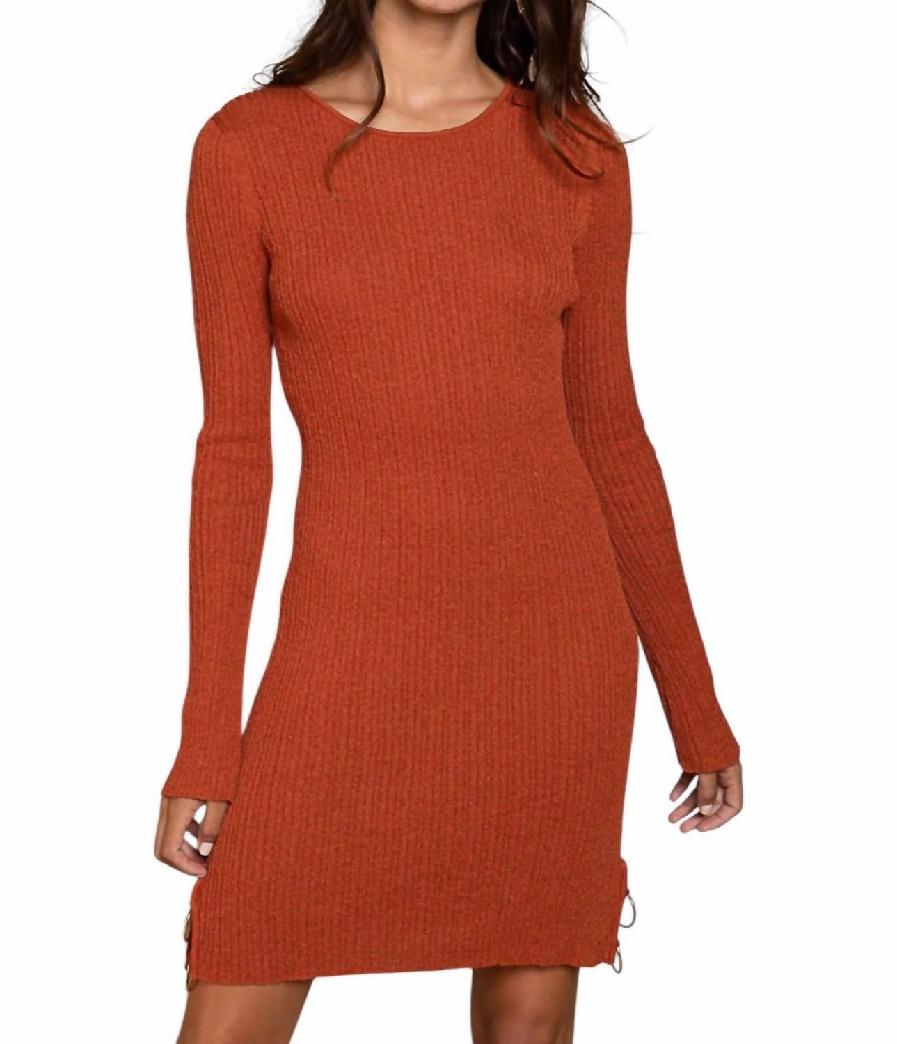 Ring Detailed Sweater Dress In Rust