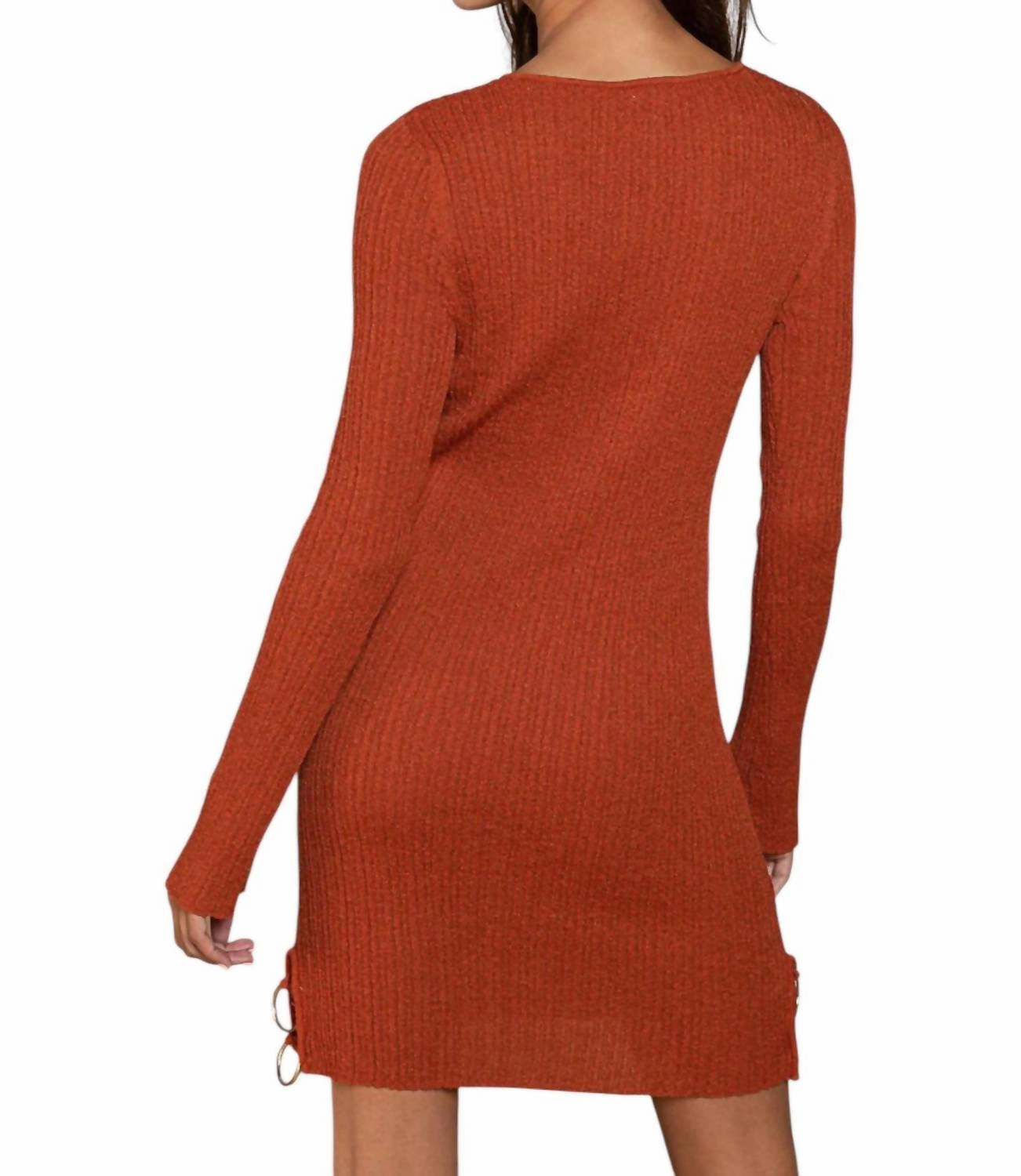 Ring Detailed Sweater Dress In Rust