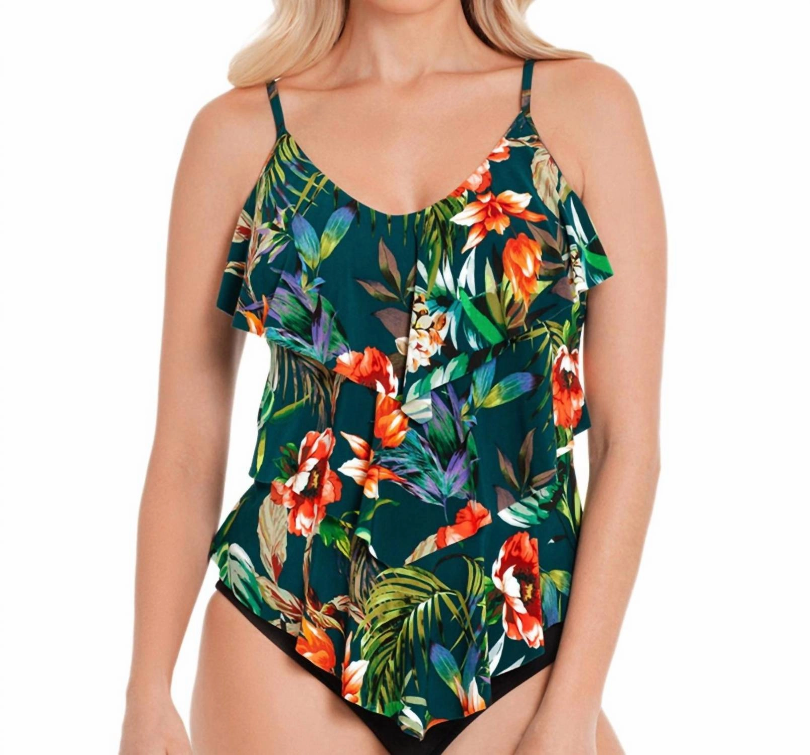 Rita Triple Tiered Tankini Top In Blue Swim Womens - high-neck bikinis cheap