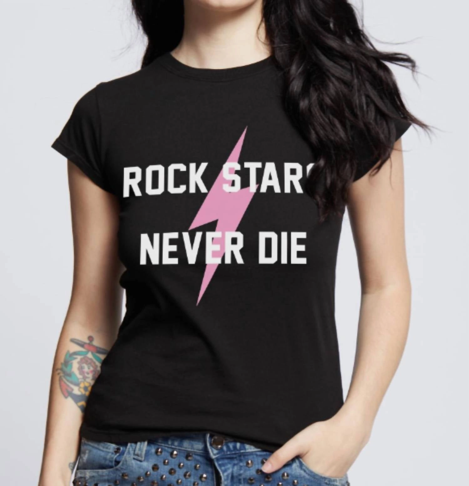 Rock Stars Never Die Baby Tee In Black