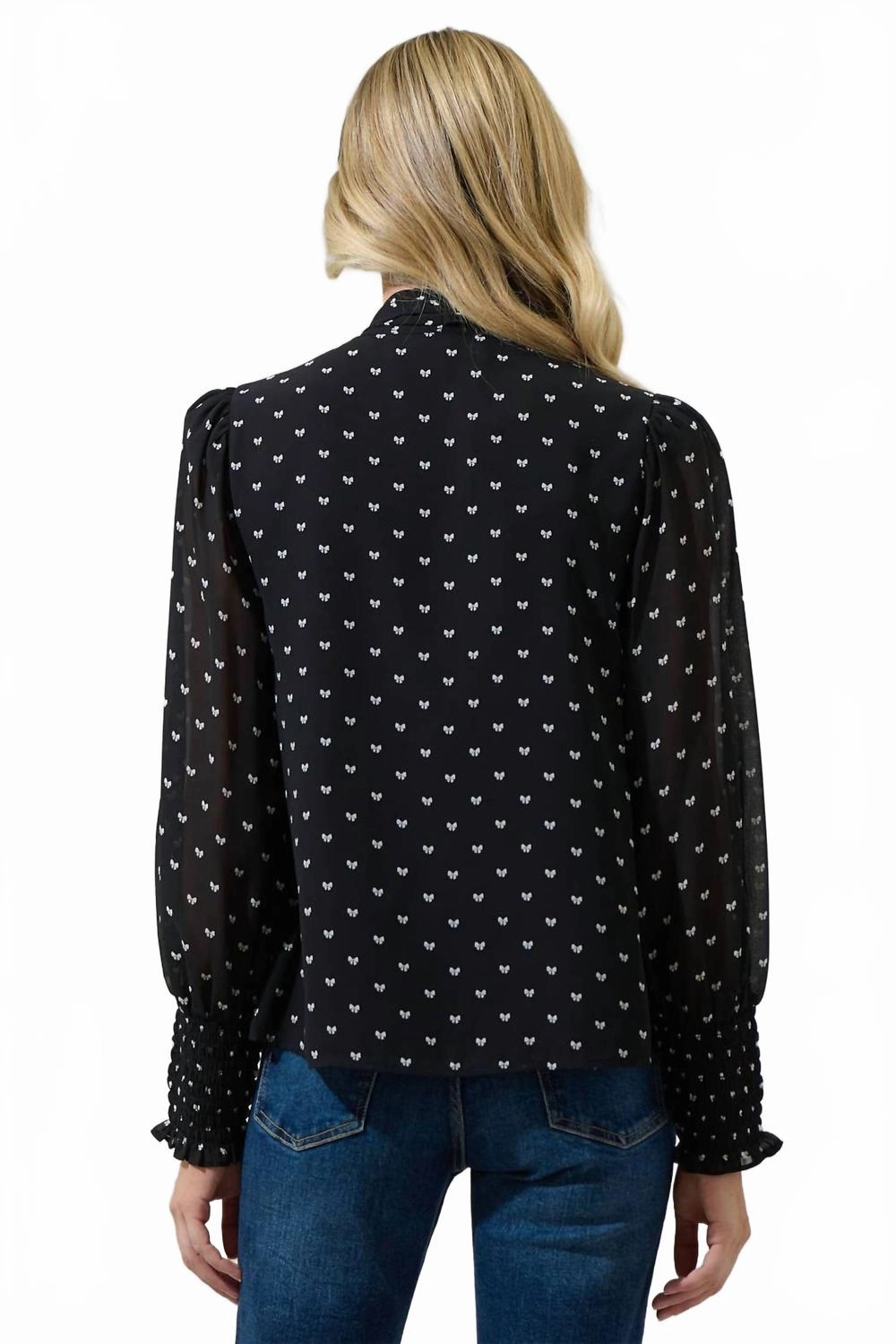 Rosaly Bow Etienne Tie Neck Long Sleeve Blouse In Black/white