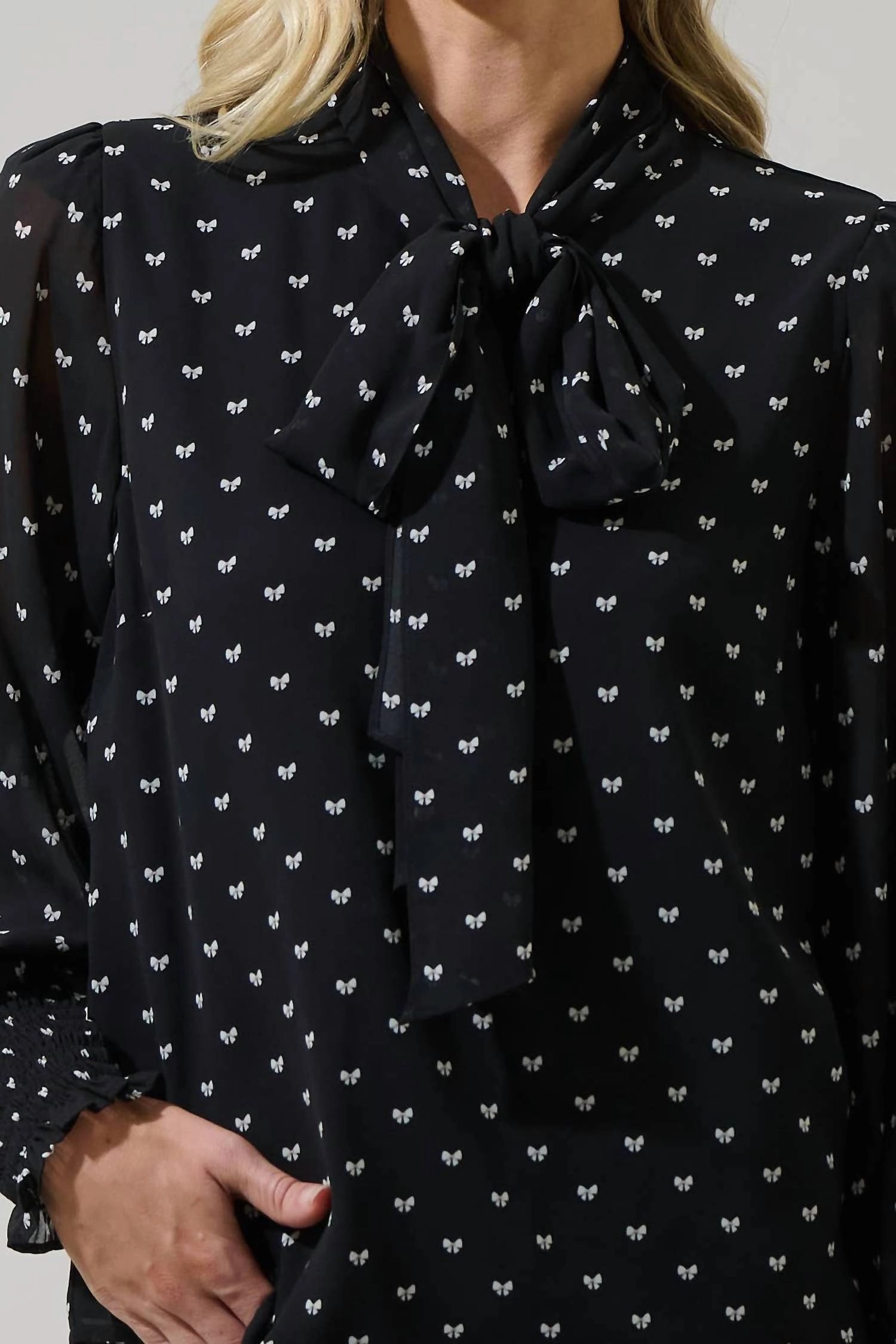 Rosaly Bow Etienne Tie Neck Long Sleeve Blouse In Black/white