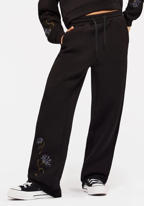 Rosanella Floral Embroidered Wide Leg Joggers Bottoms Womens - women's jeans sale