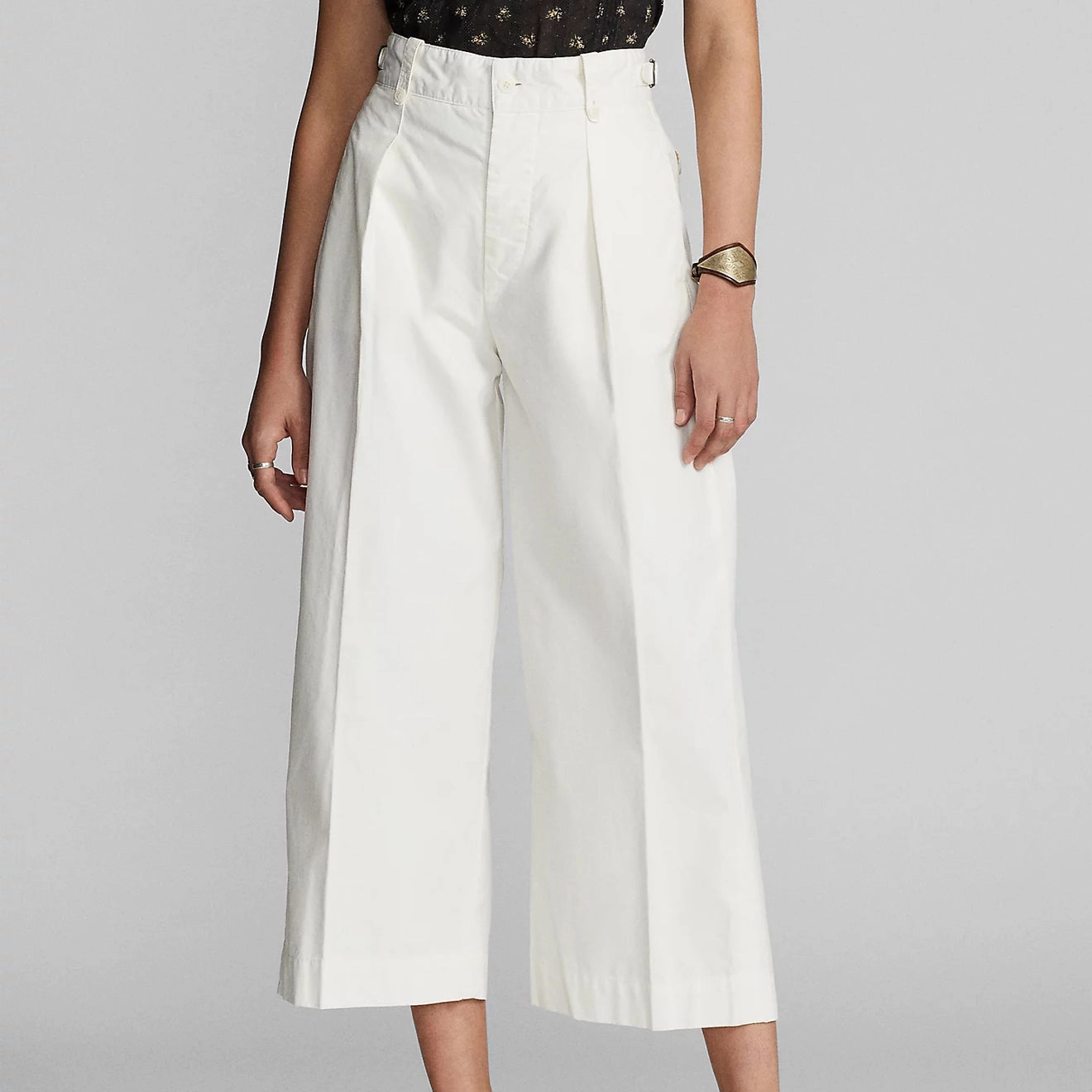 RRL by Ralph Lauren Womens Cropped Poplin Wide-Leg Trouser White