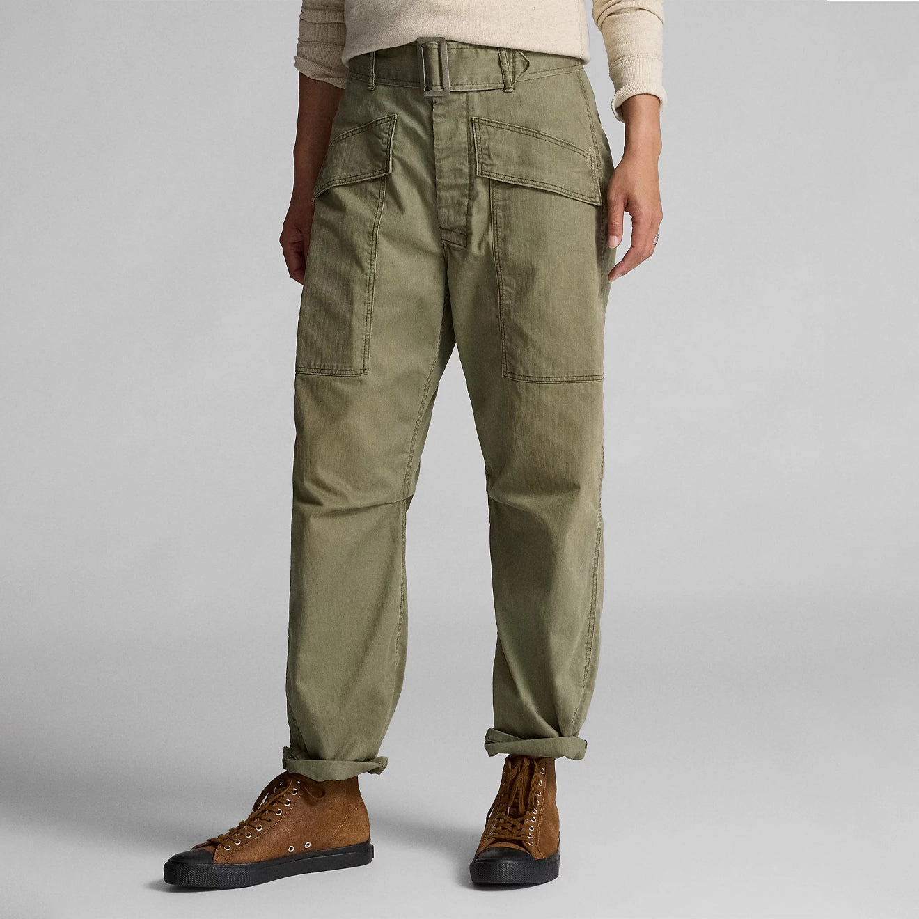 RRL by Ralph Lauren Womens Herrinbone Twill Cargo Trouser Faded Olive