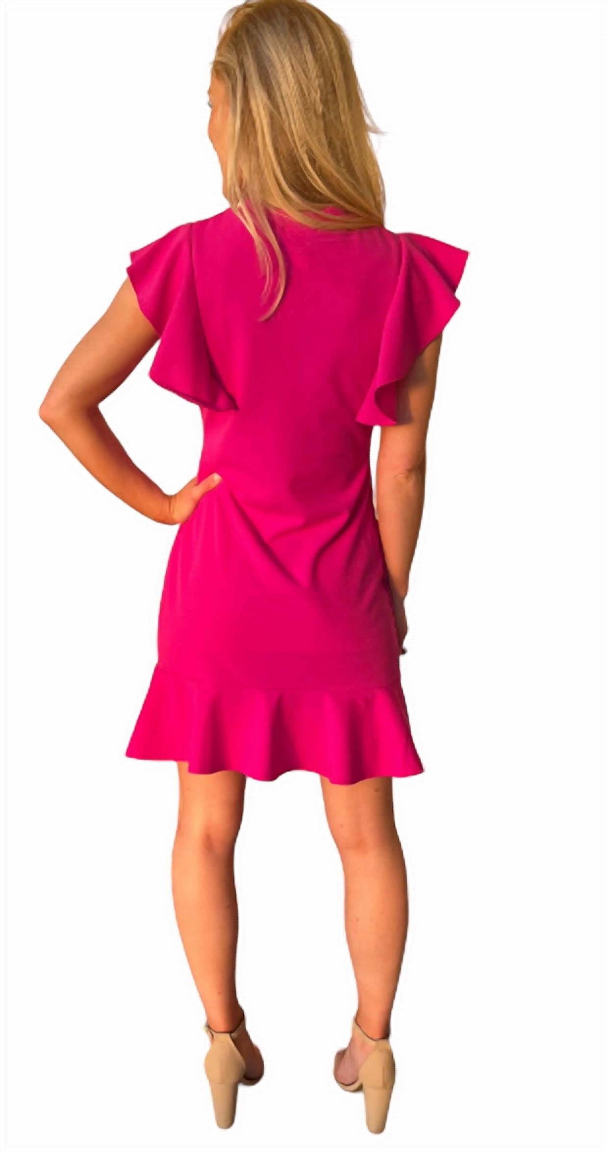 Ruffle Accent Dress In Fuchsia