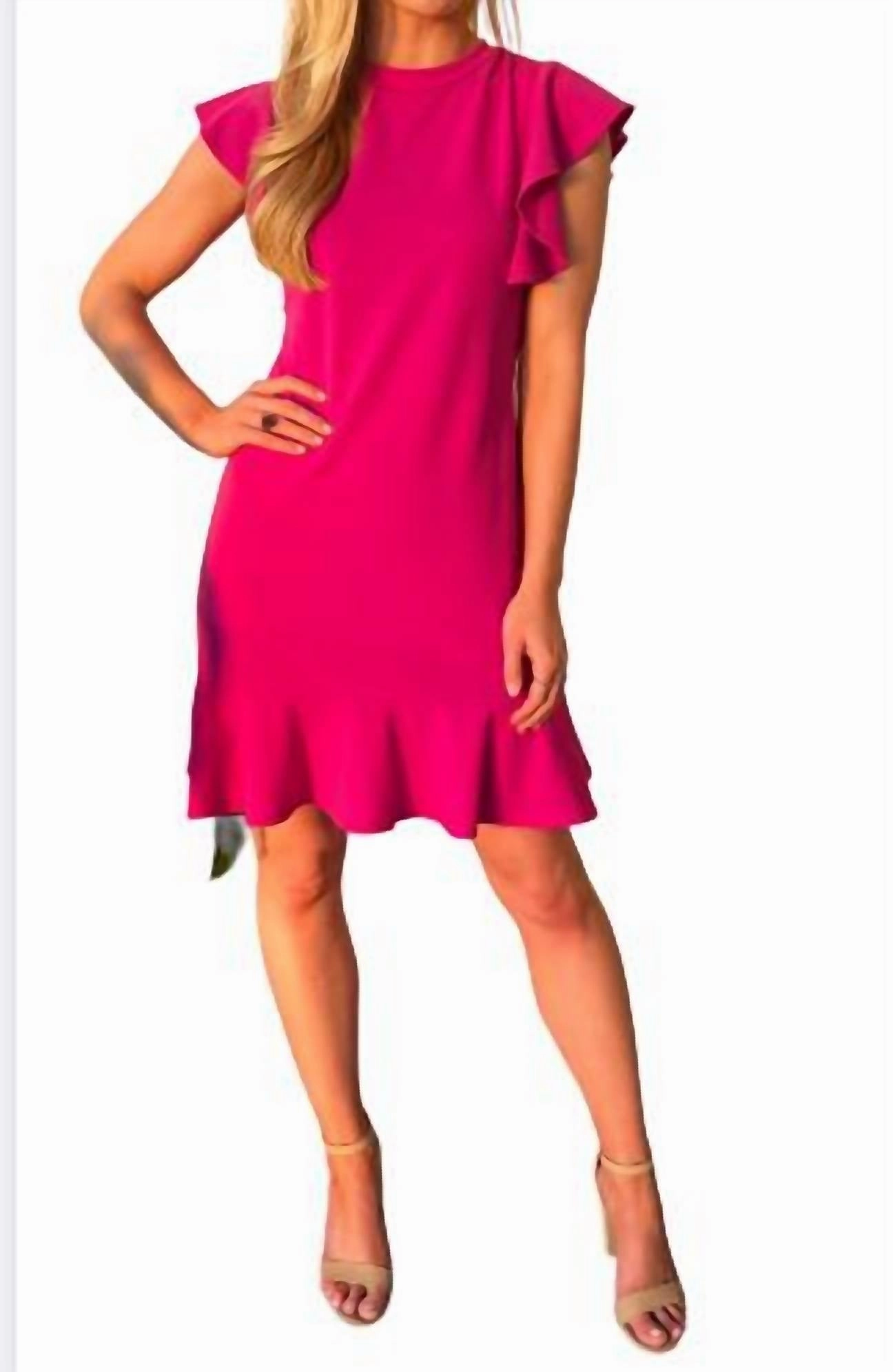 Ruffle Accent Dress In Fuchsia