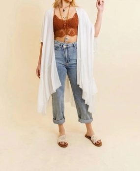 Ruffle Edge Bohemian Lightweight Flowing Kimono Wrap Cover Up In Ivory Swim Womens - ruffle swimwear best price