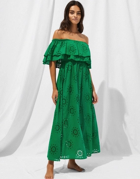 Ruffle Shoulder Maxi Dress - Green Flare Watercult - Watercult swimsuits sale