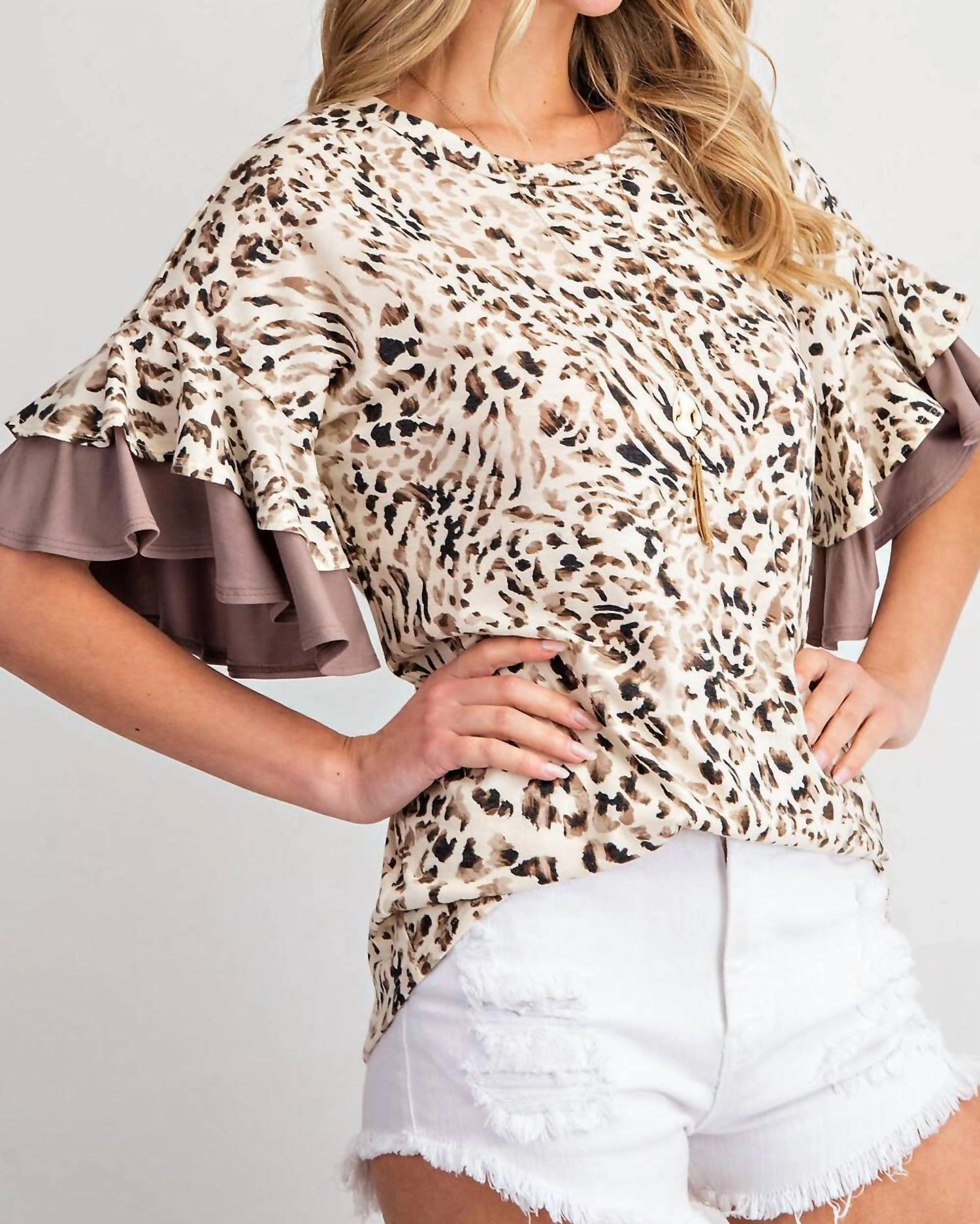 Ruffled Blouse In Taupe