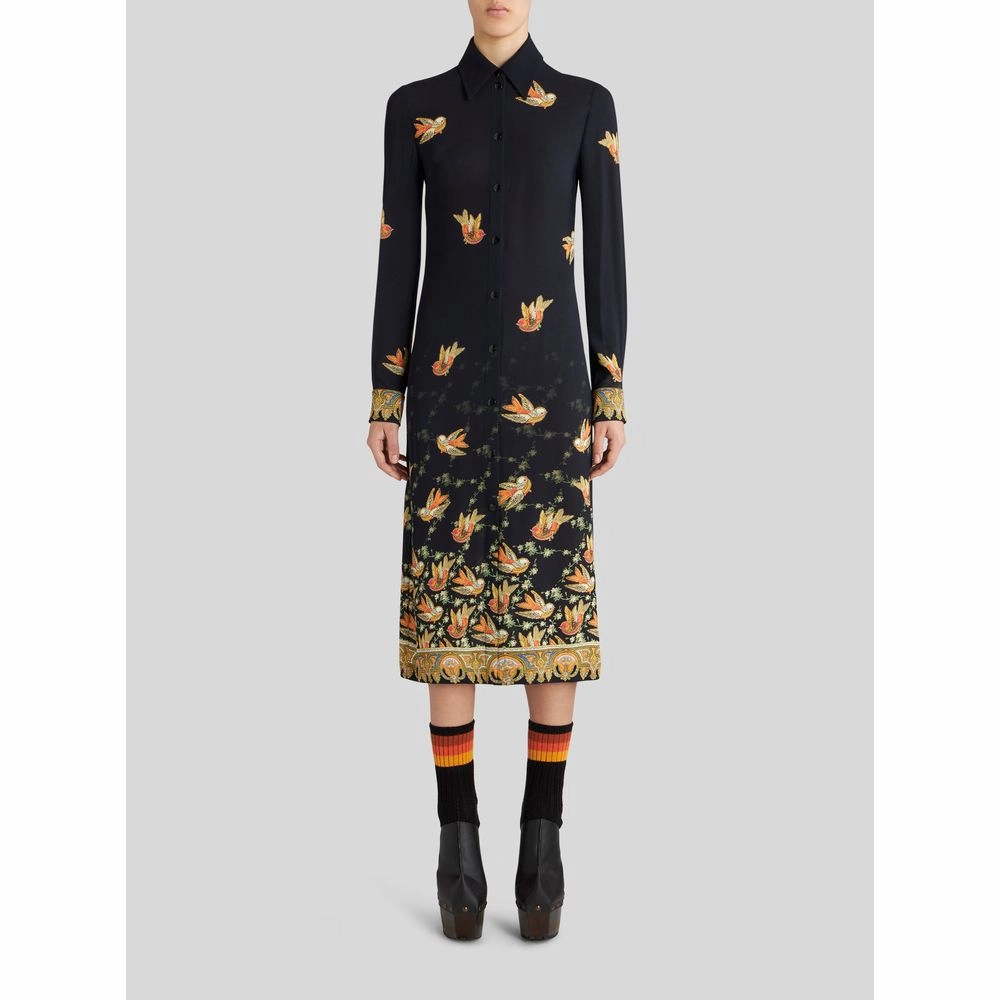 Sabl Shirt Dress With Printed Birds