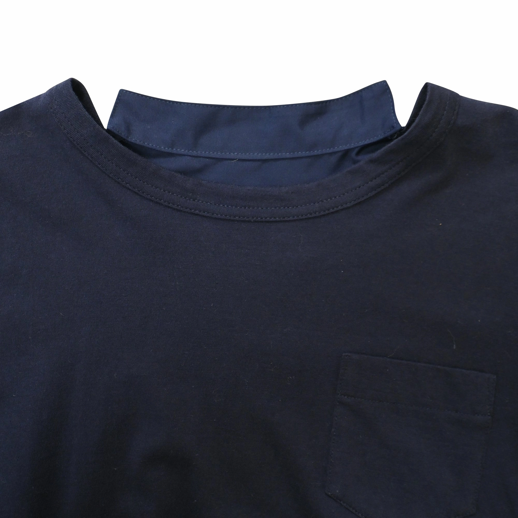 Sacai Draped Lace Inserts T-shirt In Navy Cotton