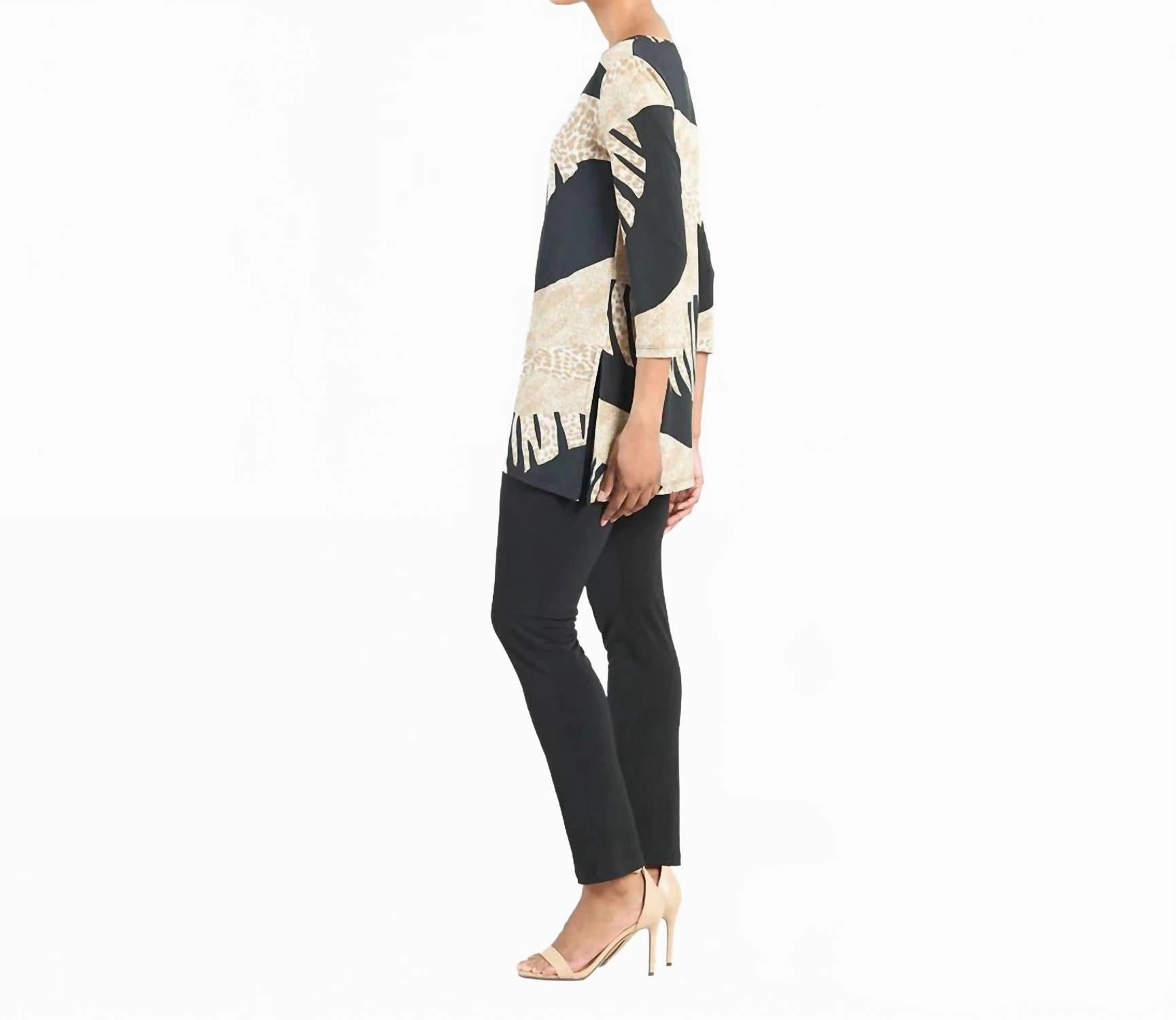 Safari Scoop Neck Tunic In Beige/black