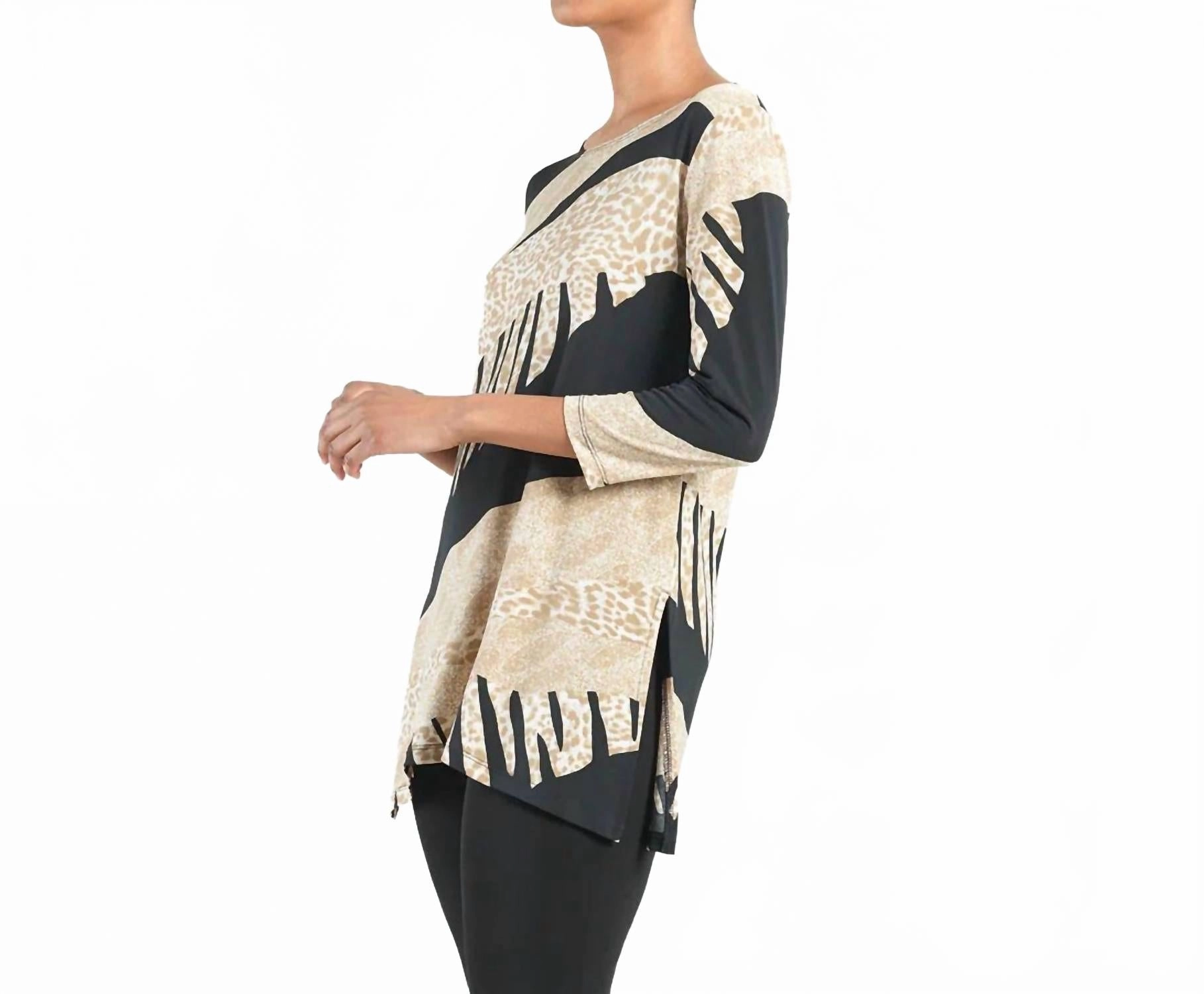 Safari Scoop Neck Tunic In Beige/black