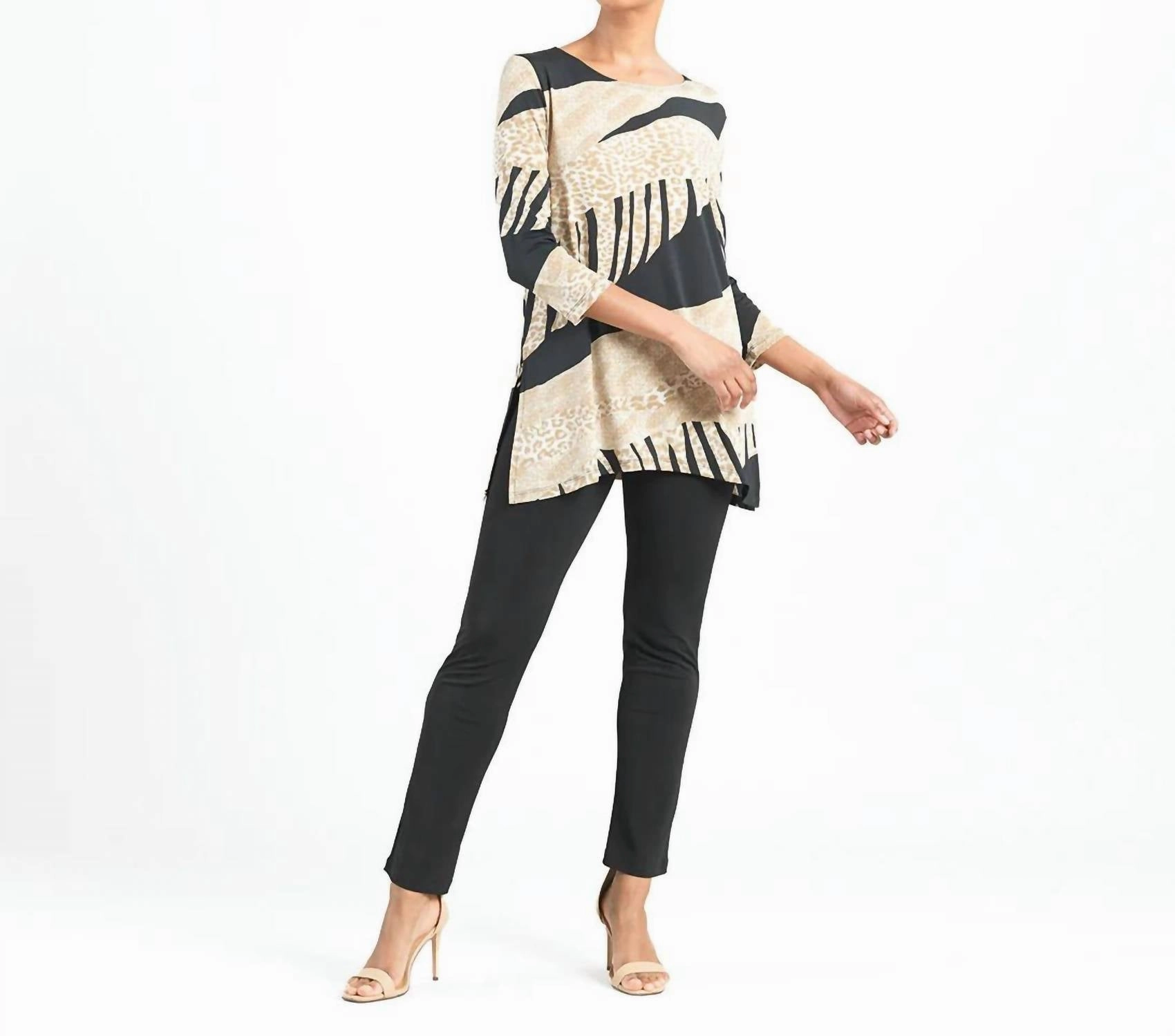 Safari Scoop Neck Tunic In Beige/black