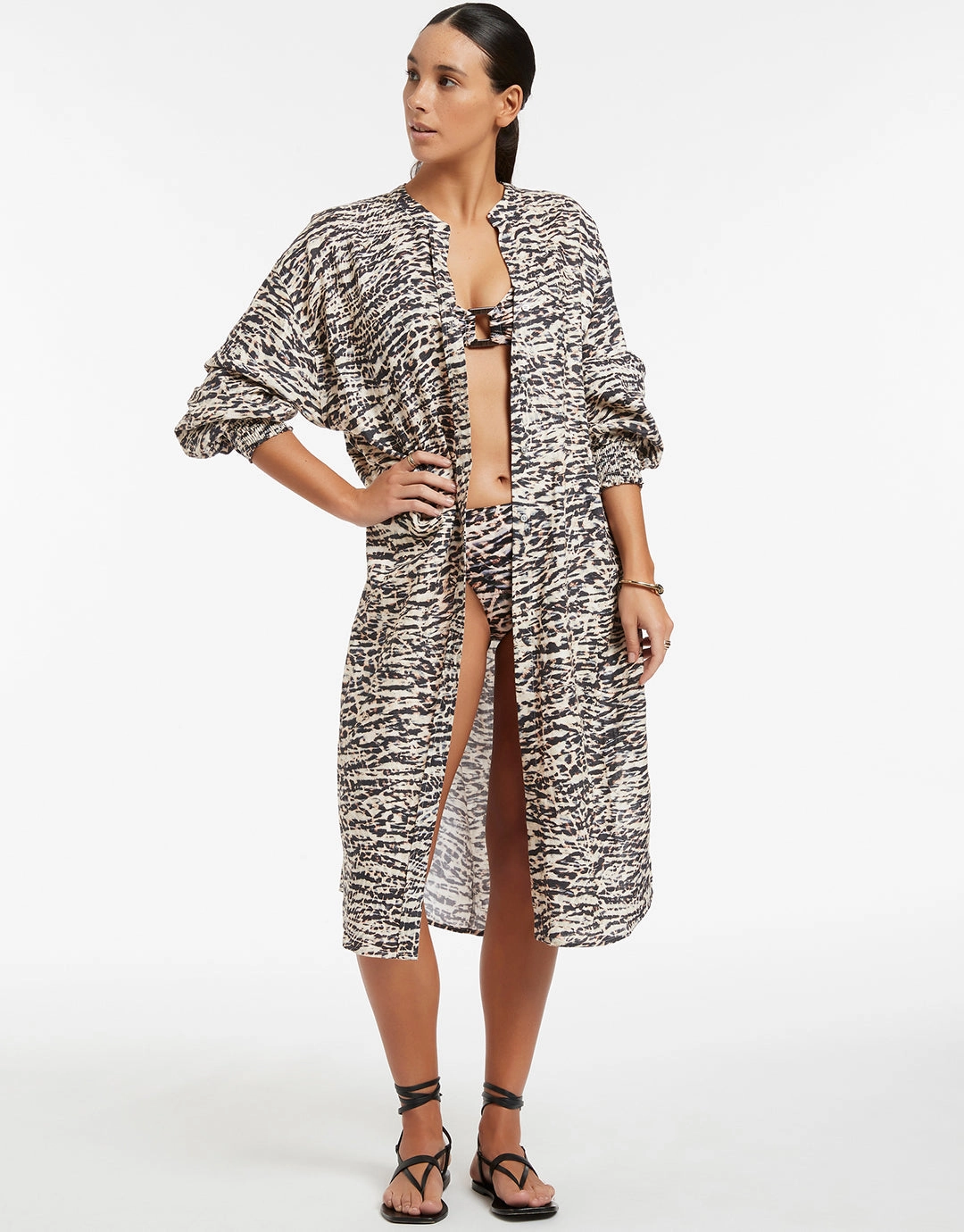 Sahara Shirred Cuff Shirtdress - Animal