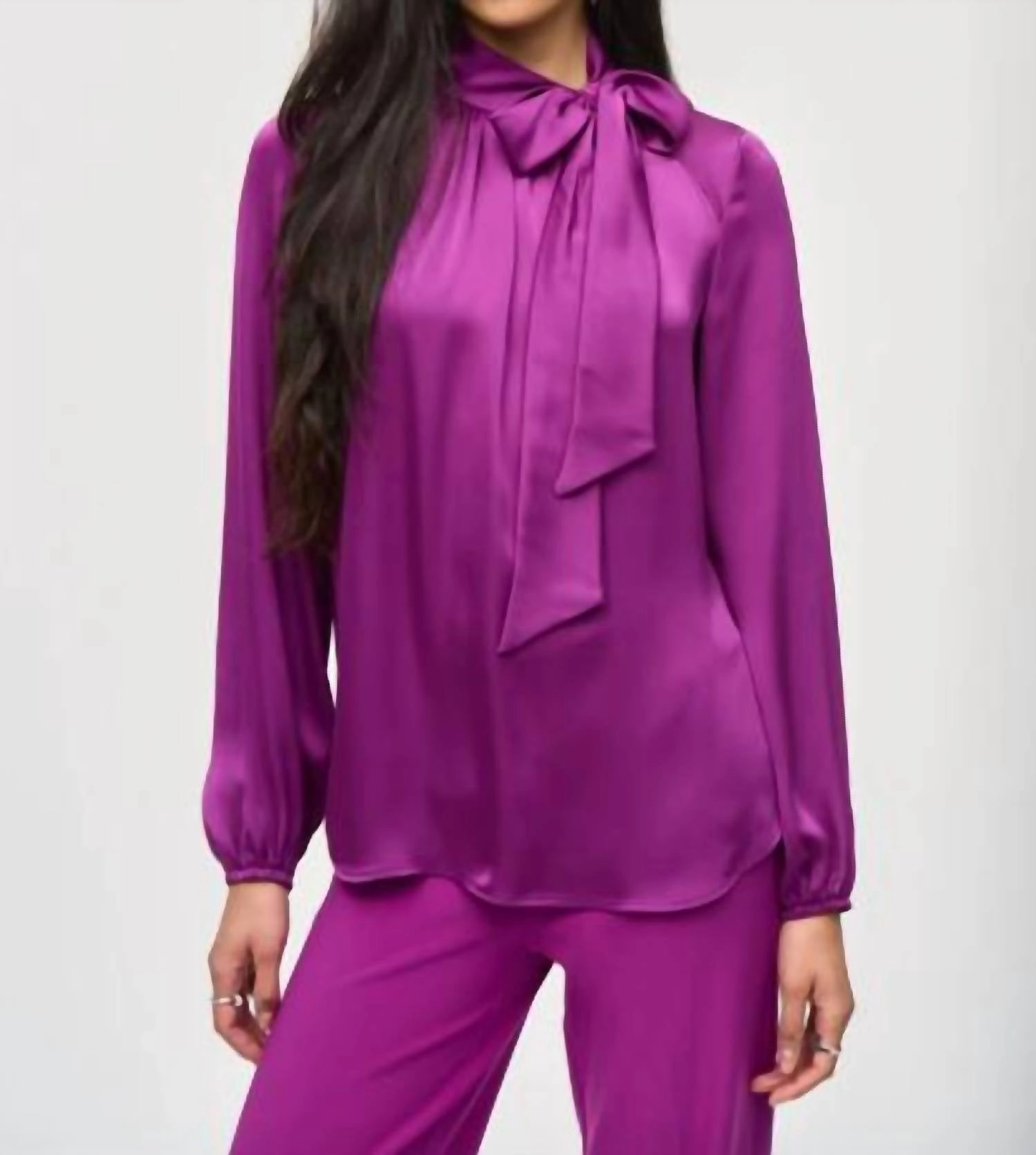 Satin Bow Neckline Blouse In Empress